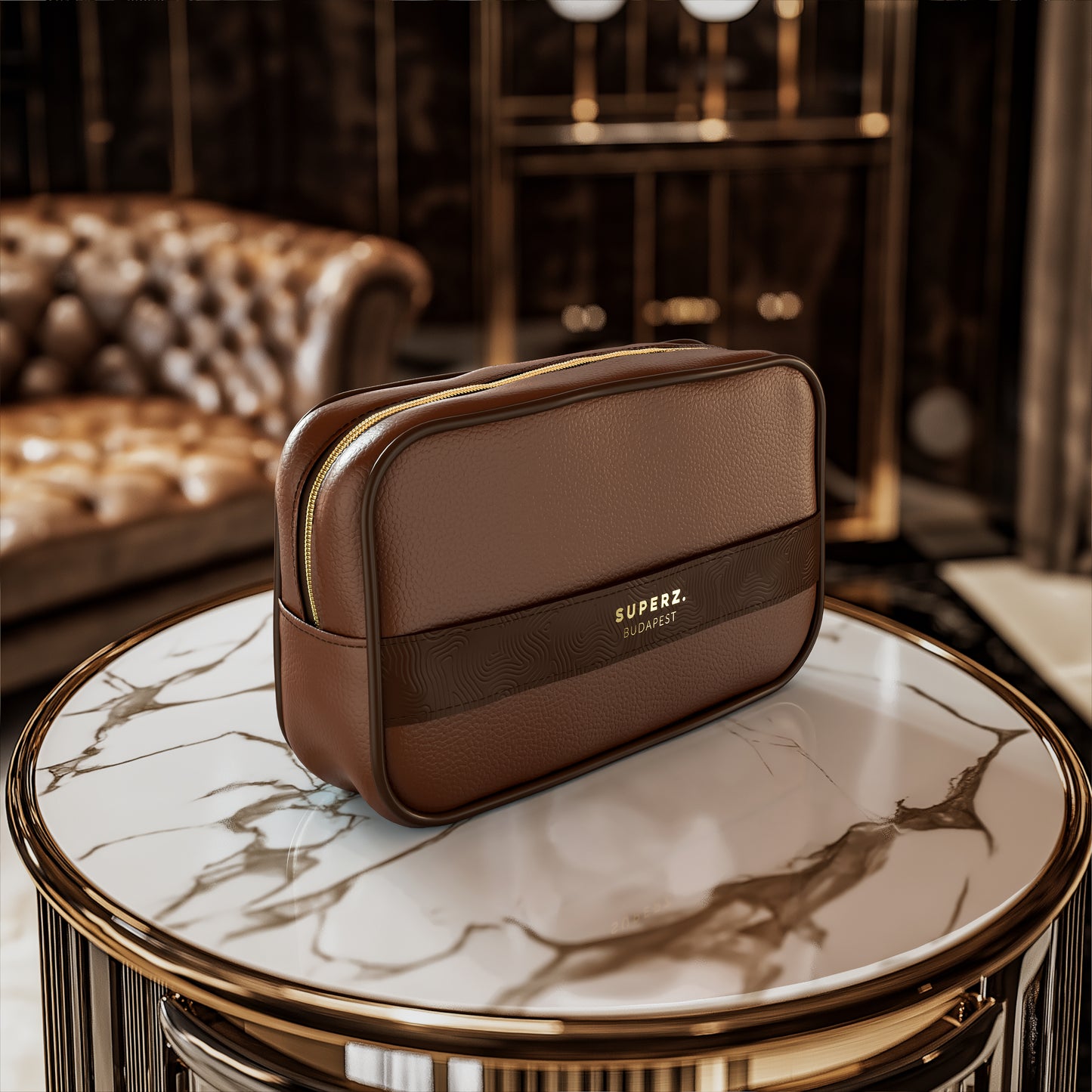 Premium vegane Lederkosmetiktasche - braun